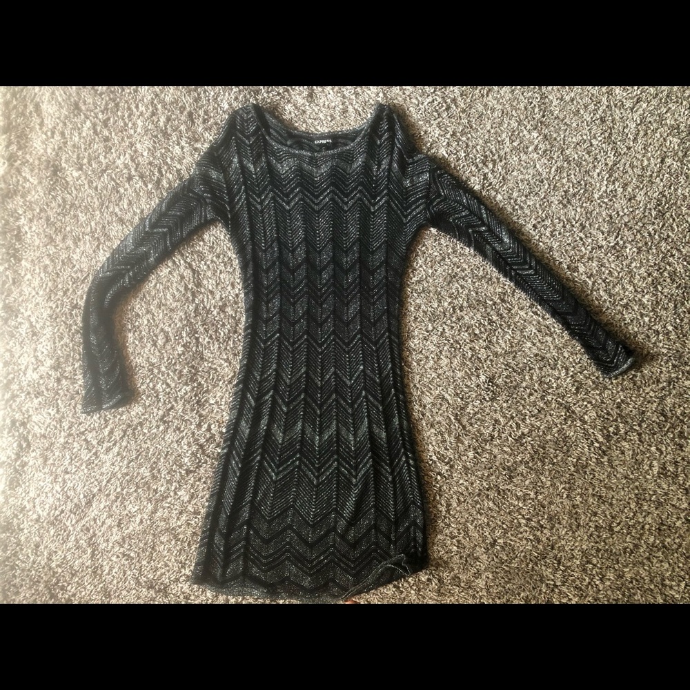 Black and silver body con long sleeve dress